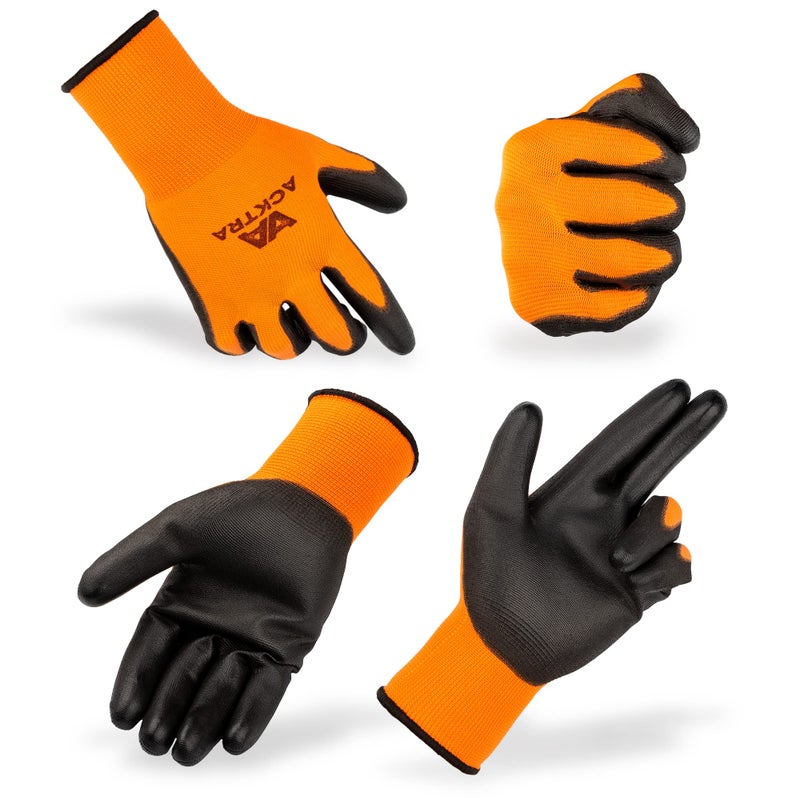 ACKTRA Ultra-Thin PU Safety WORK GLOVES 12 Pairs, WG002 Black/Black, X-Small - Image 2